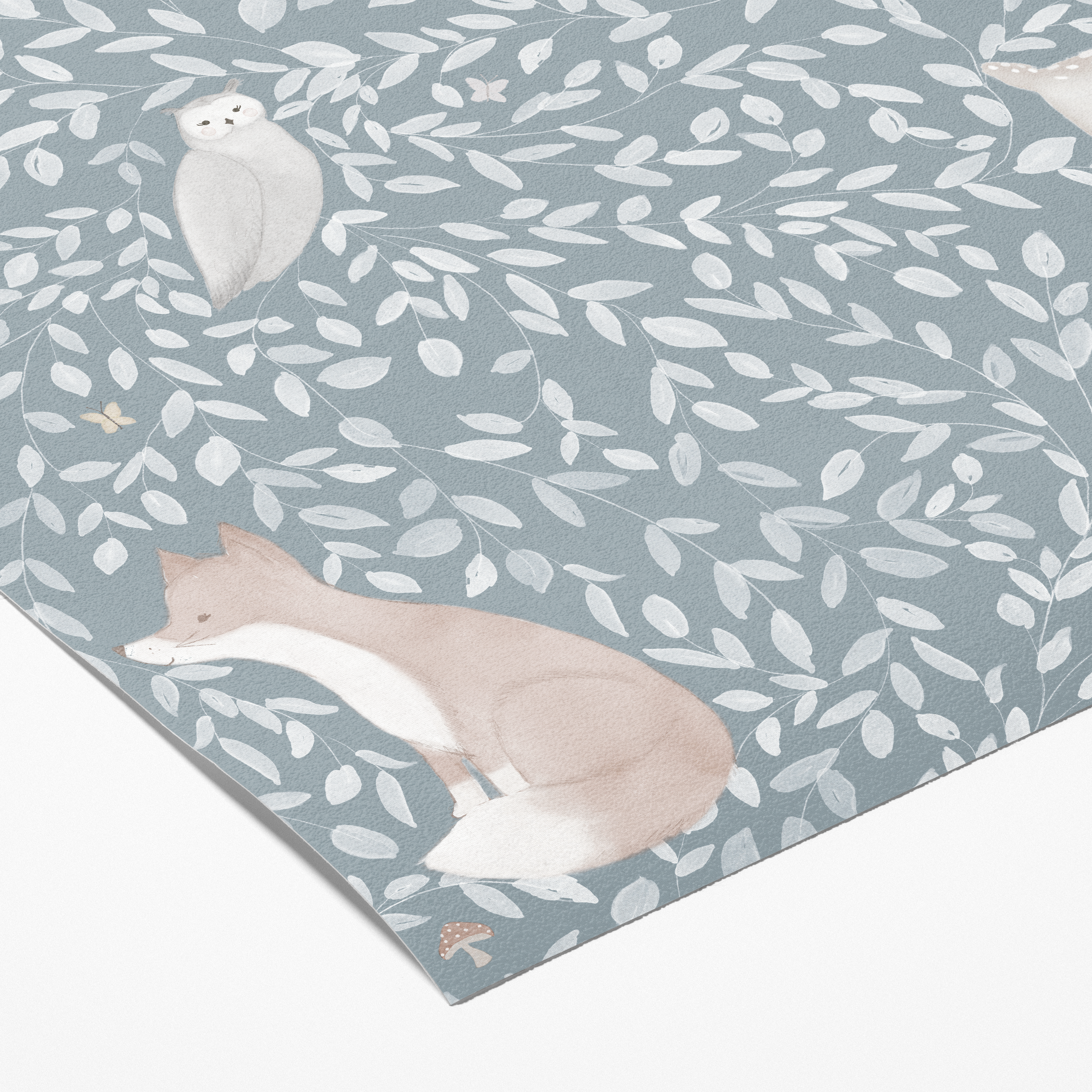 Muestra - Papel de parede Animais da Floresta Azul acinzentado