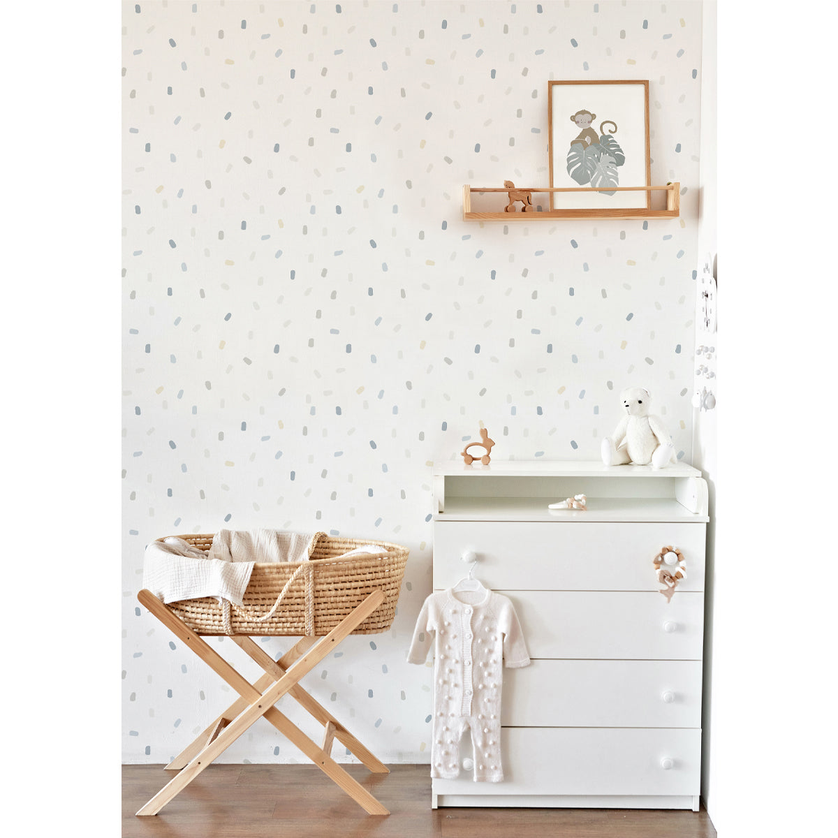 Decoración de cuarto de bebé con papel pintado Confetti azul