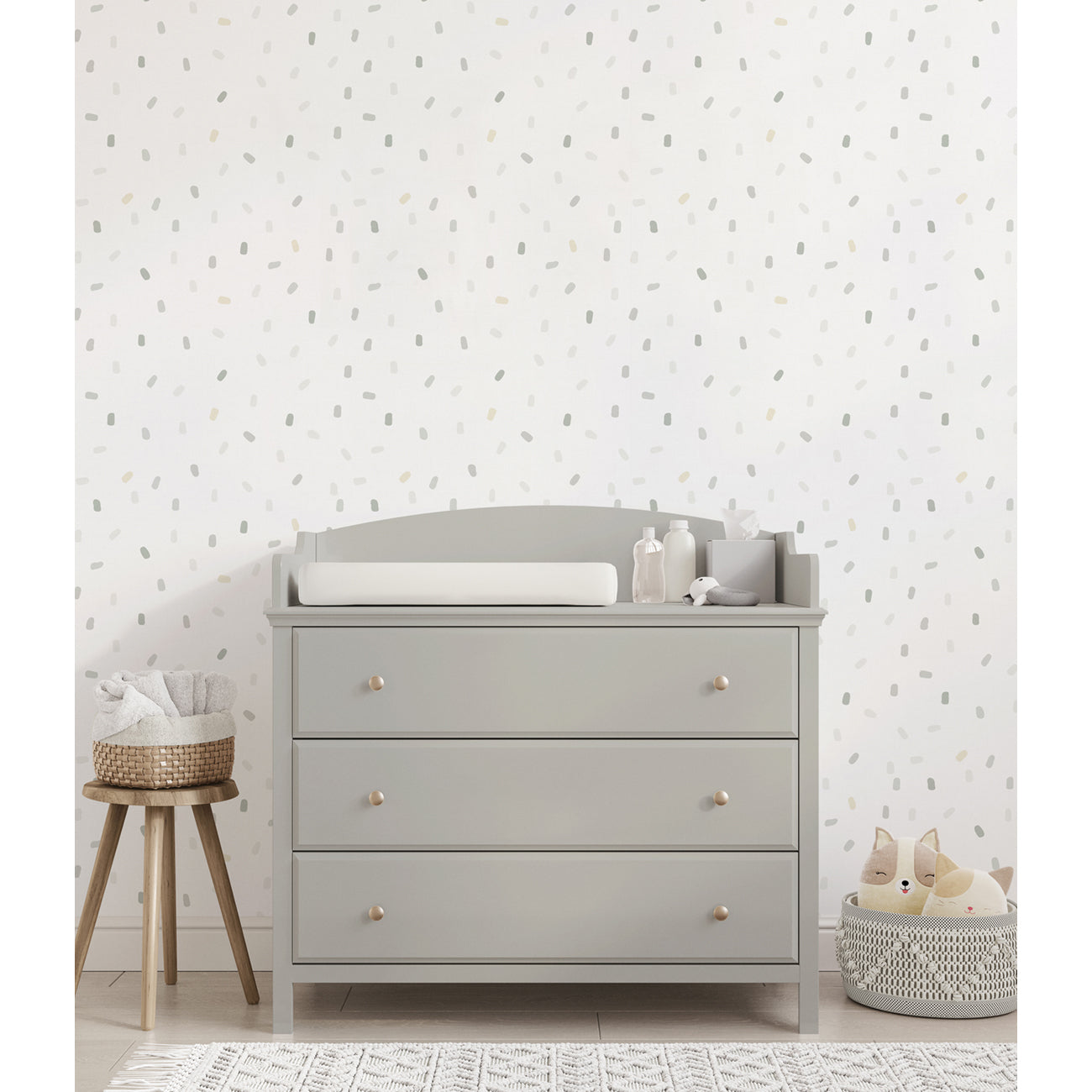 Decoración de la habitación de bebé con papel pintado Confetti verde