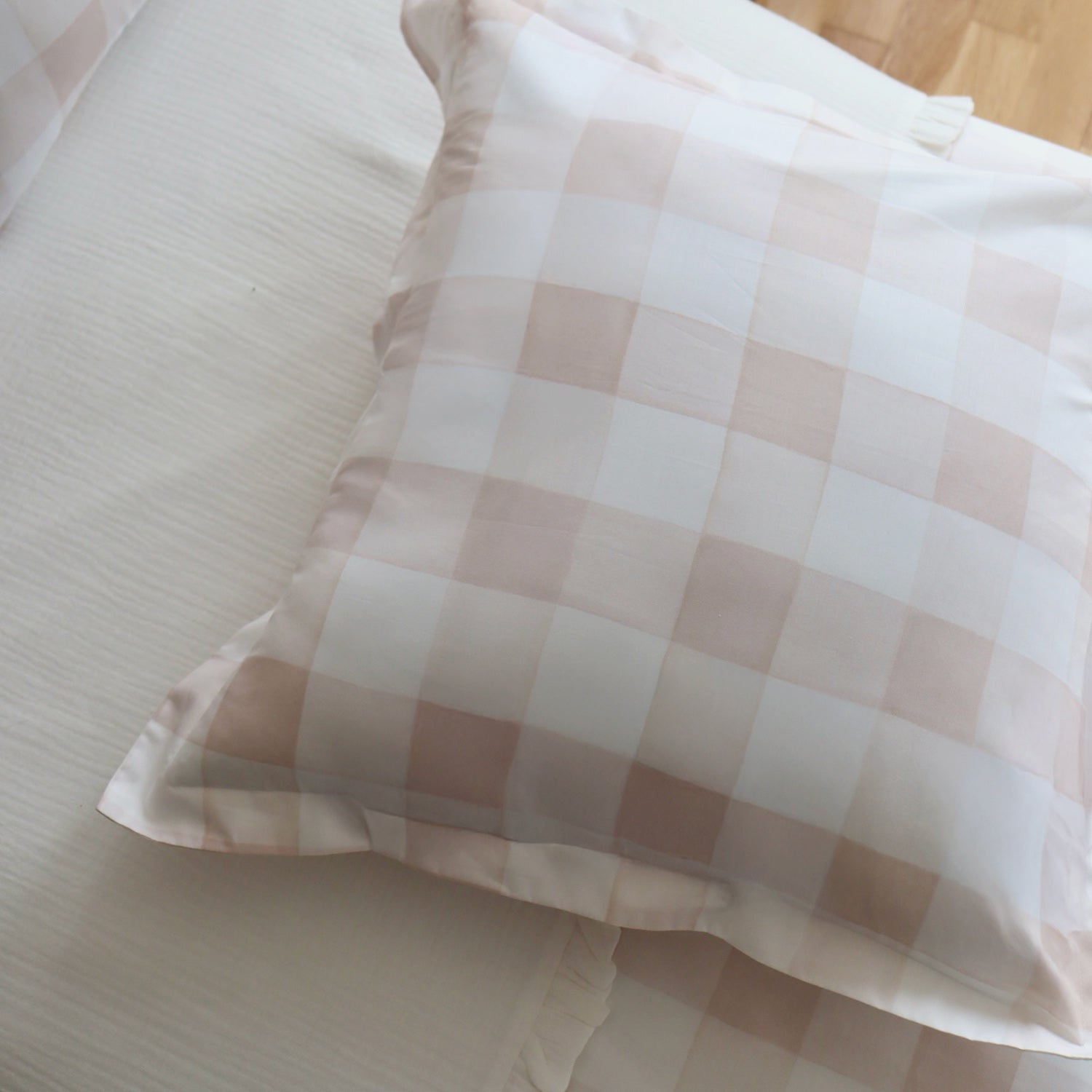 Funda de almohada Vichy rosa con borde liso