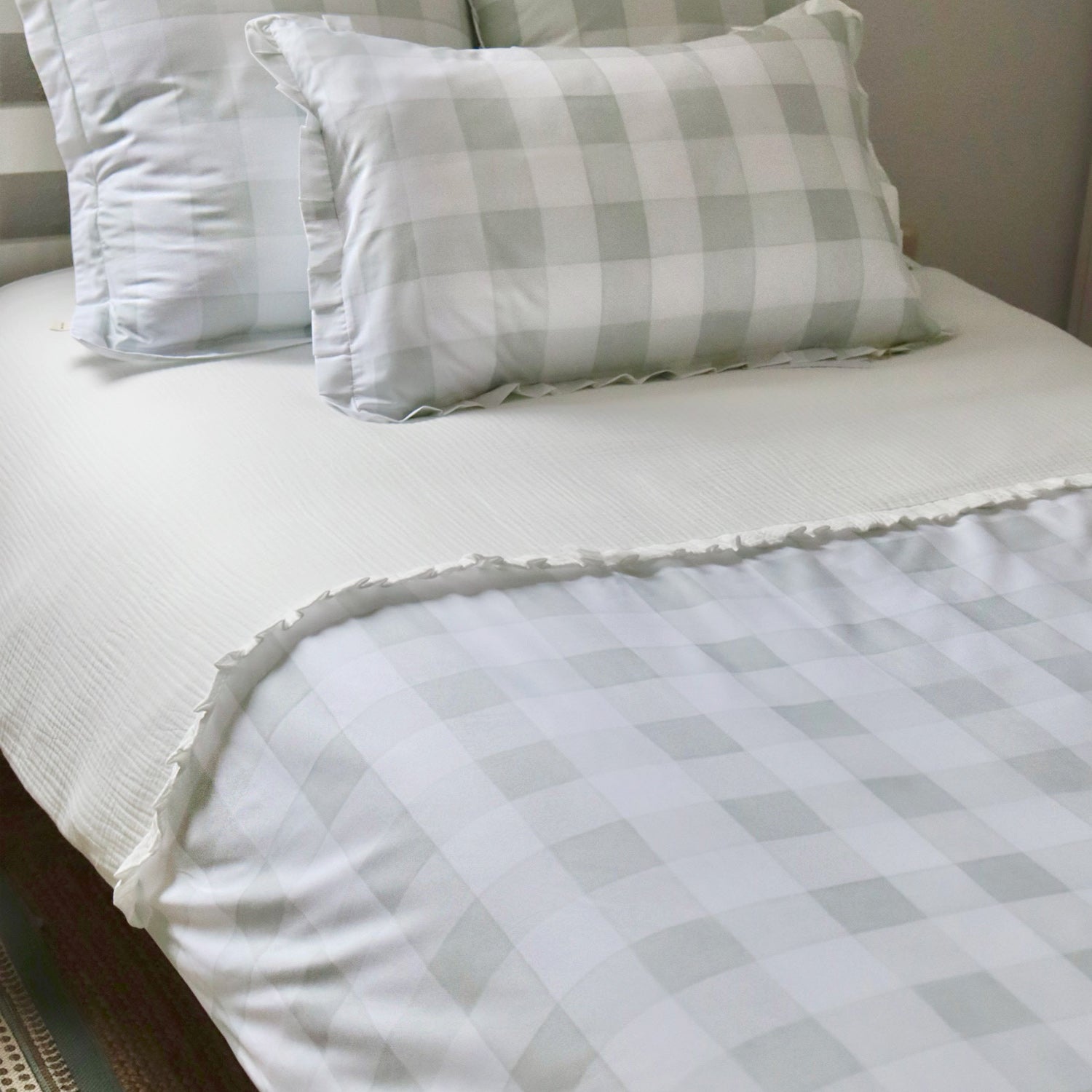 Funda nórdica con embozo estampado cuadros verde