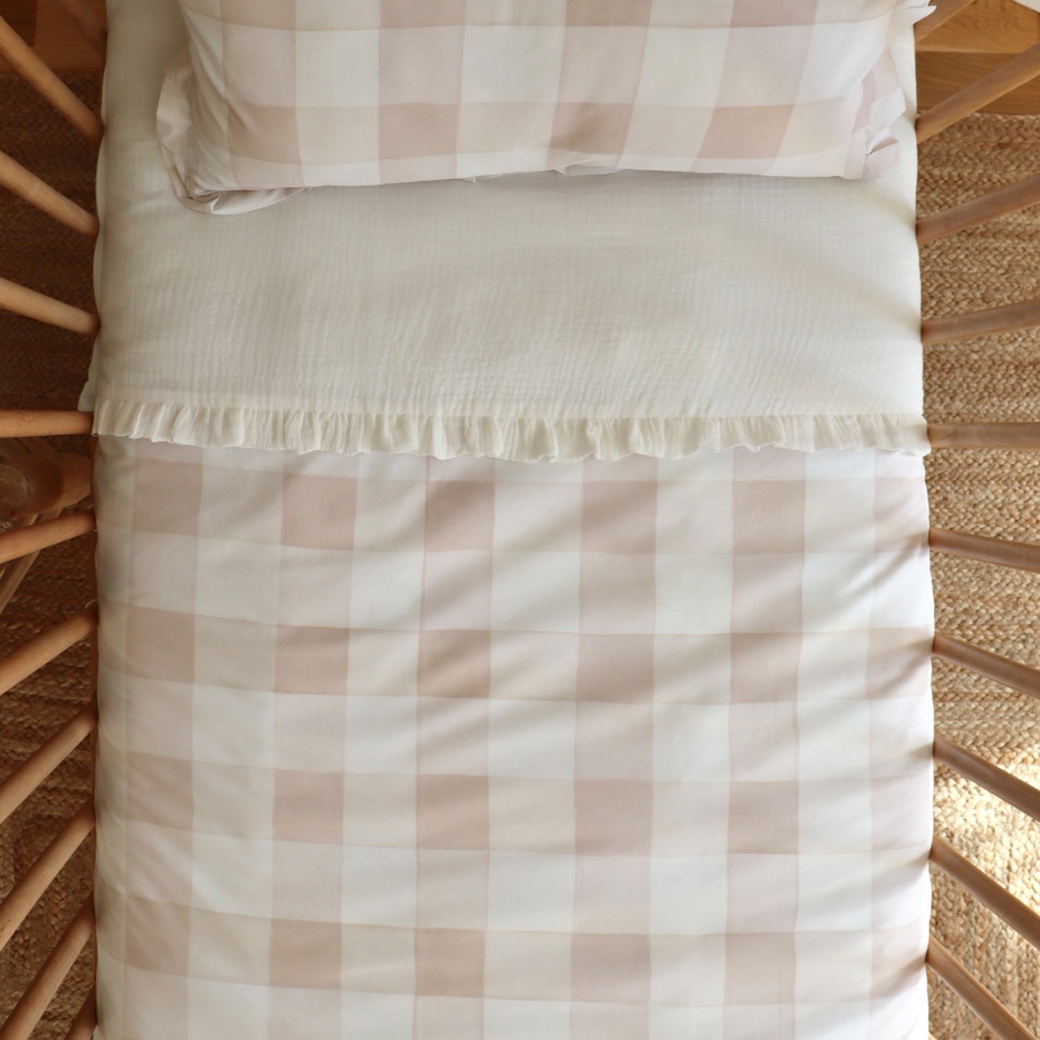 Pink checked duvet cover with border