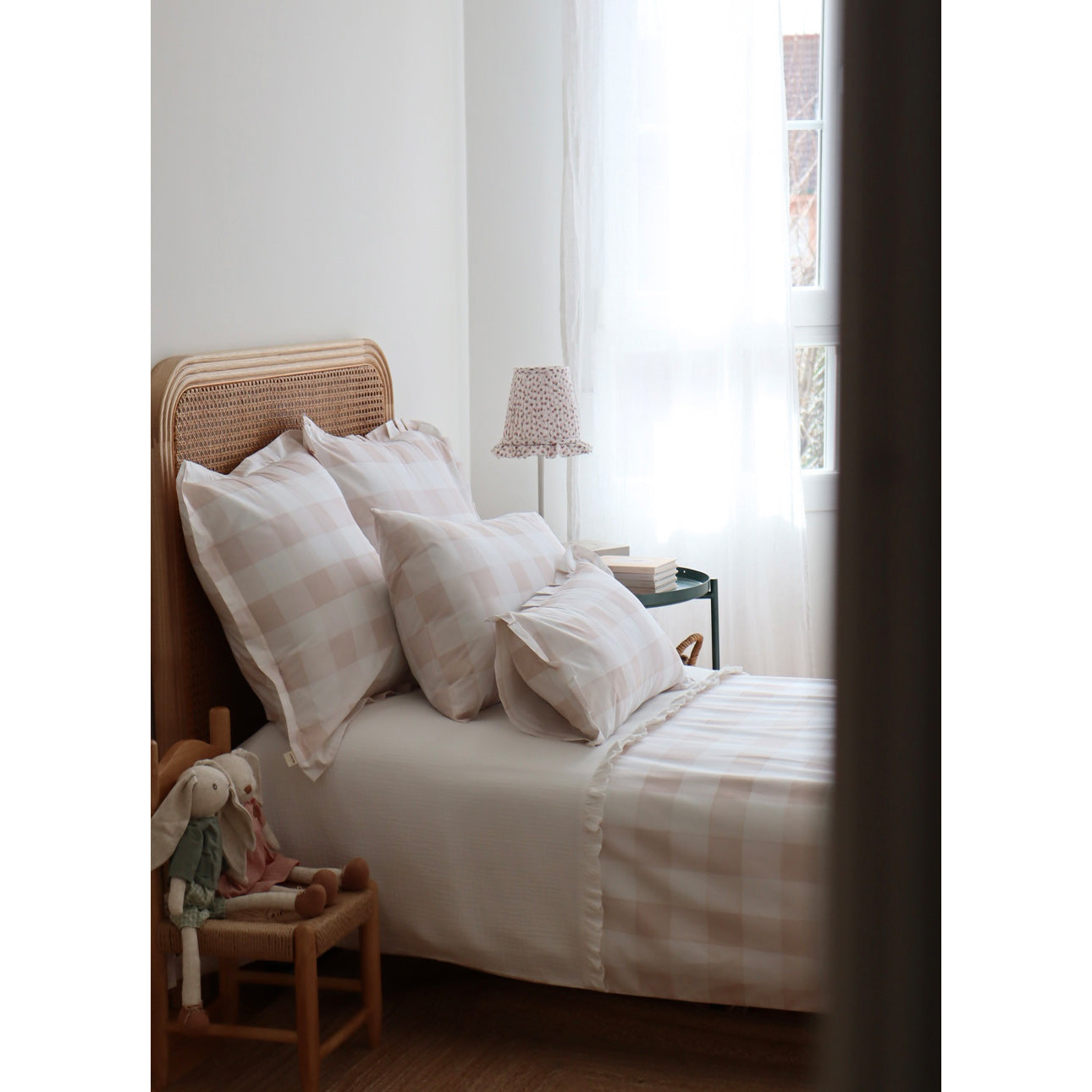 Pink checked duvet cover with border