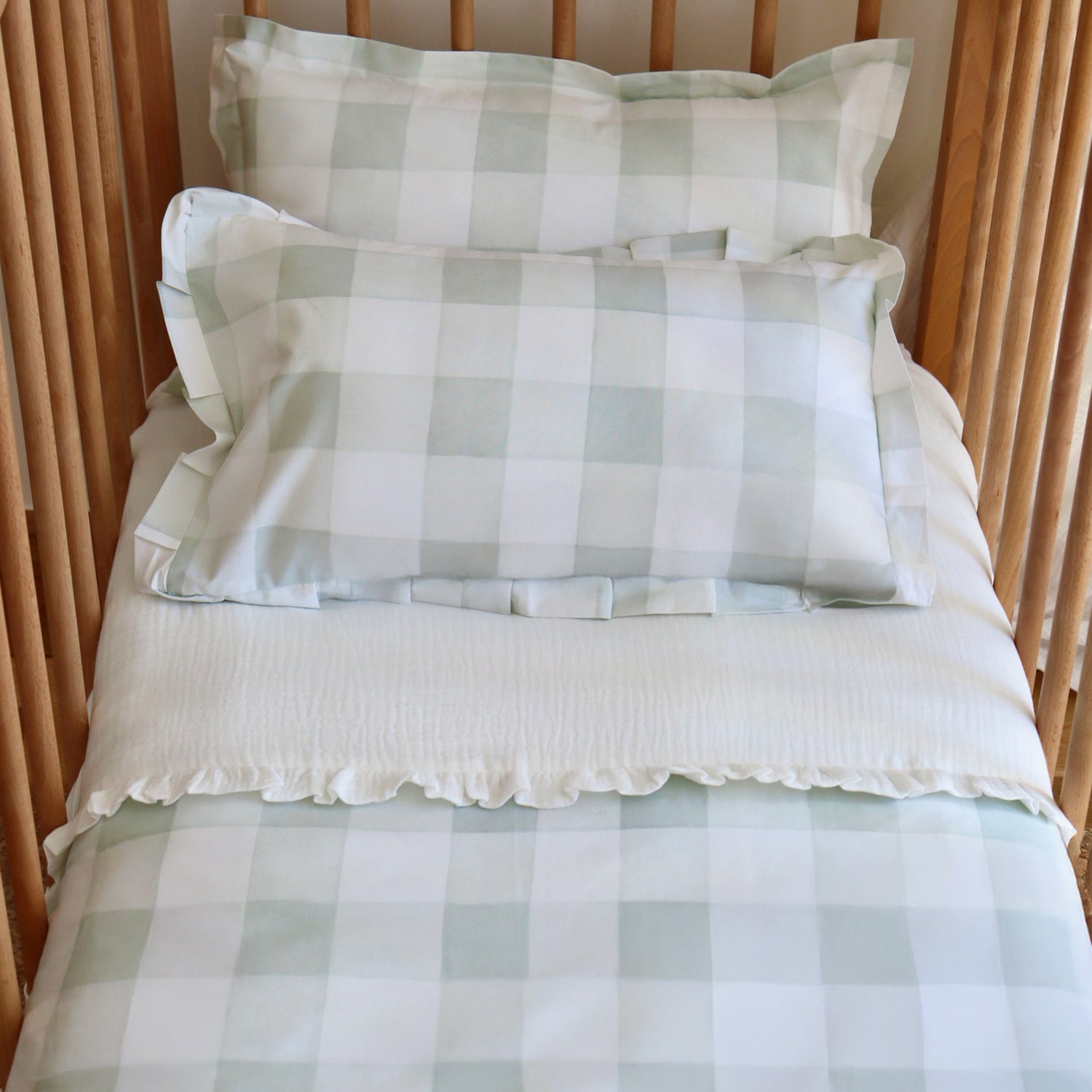 Funda nórdica vichy verde cuna con embozo