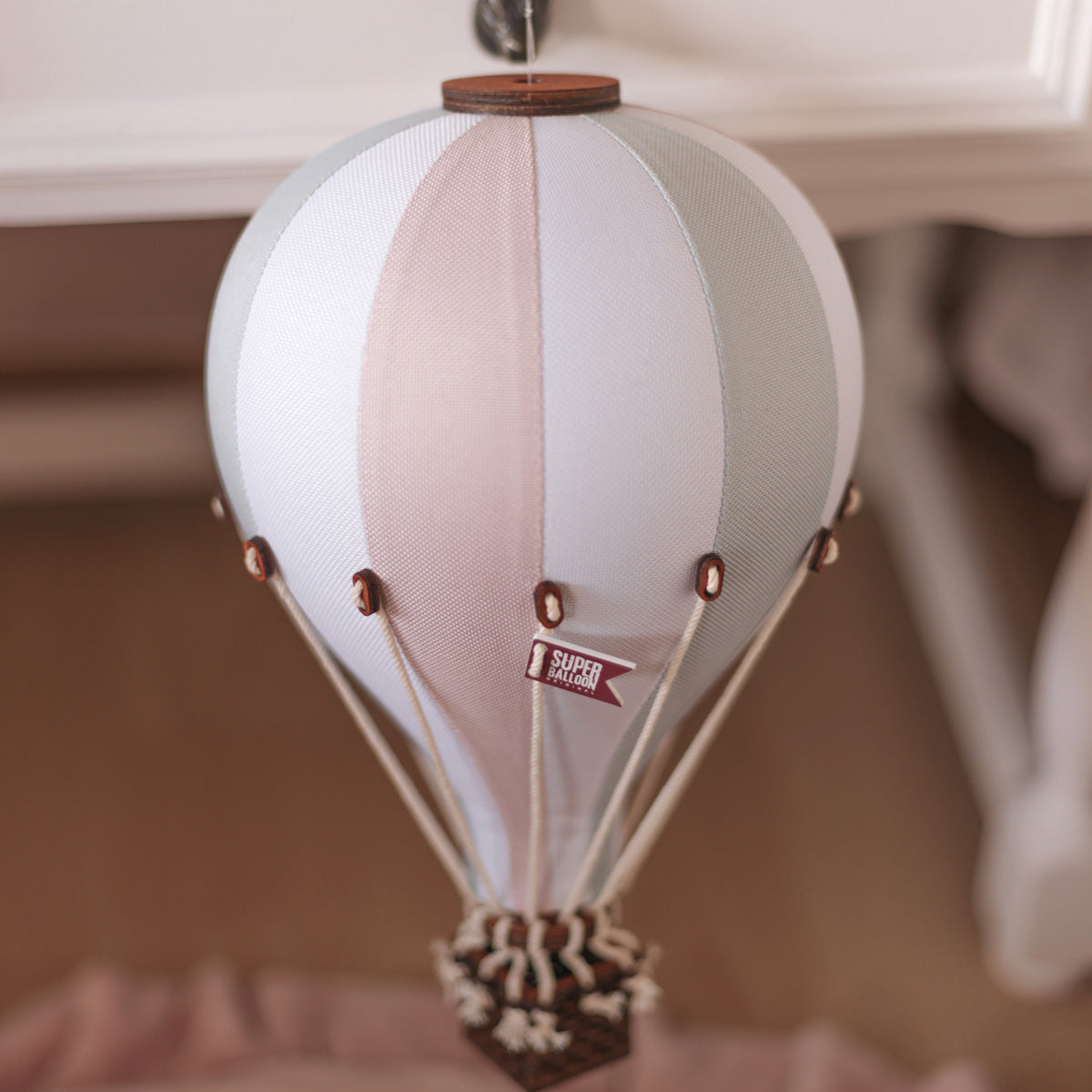 Hot air Balloon in green and dusty pink to decorate children's