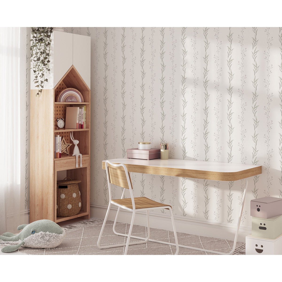 Idea de decoración de cuartos juveniles de chica con papel pintado Verbena