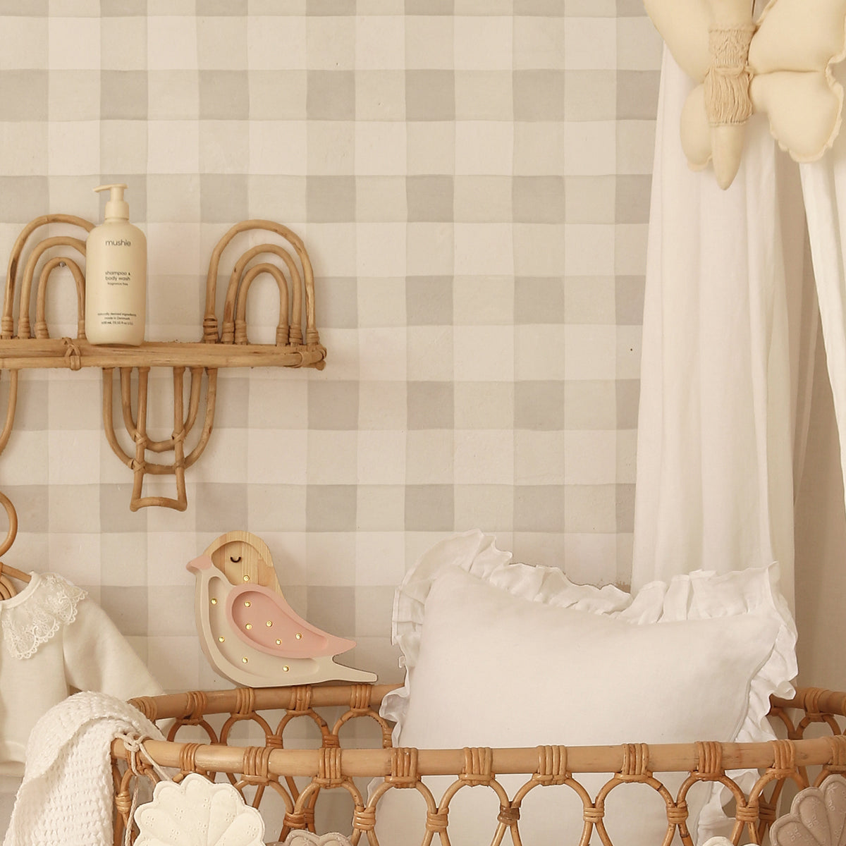 Lámpara de madera pájaro rosa empolvado para decoración infantil