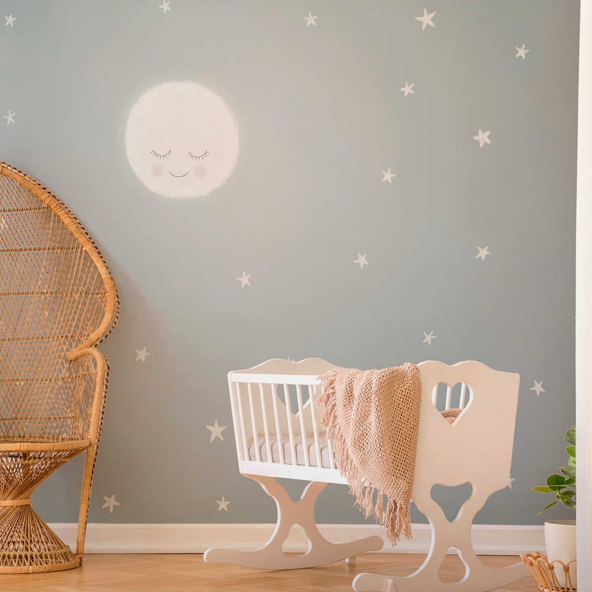 Mural Cielo con luna y estrellas color azul