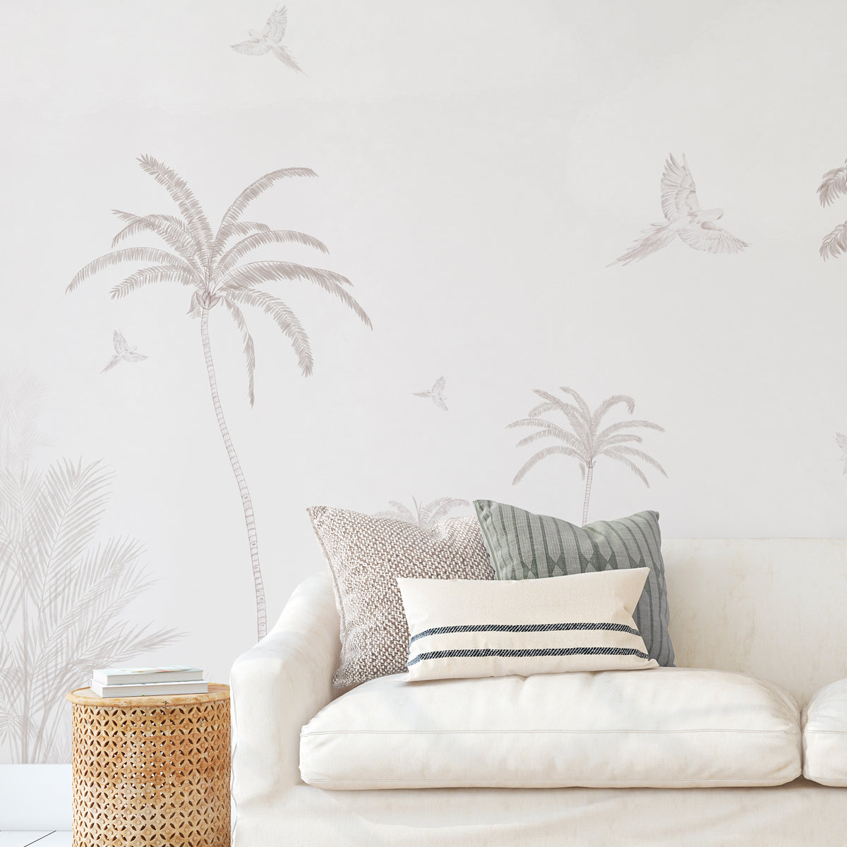 Mural de Palmeras para decoración tropical con tonos beige