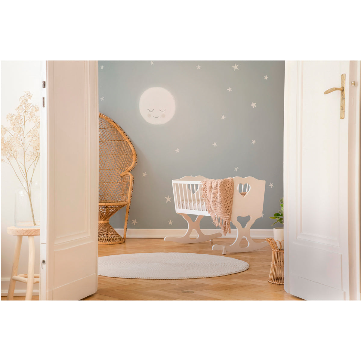 Mural de pared Luna y estrellas azul