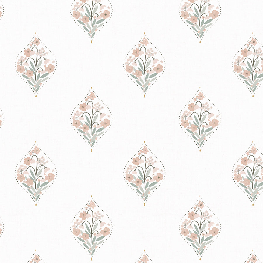 Papel pintado Arabes con flores salmón rosa