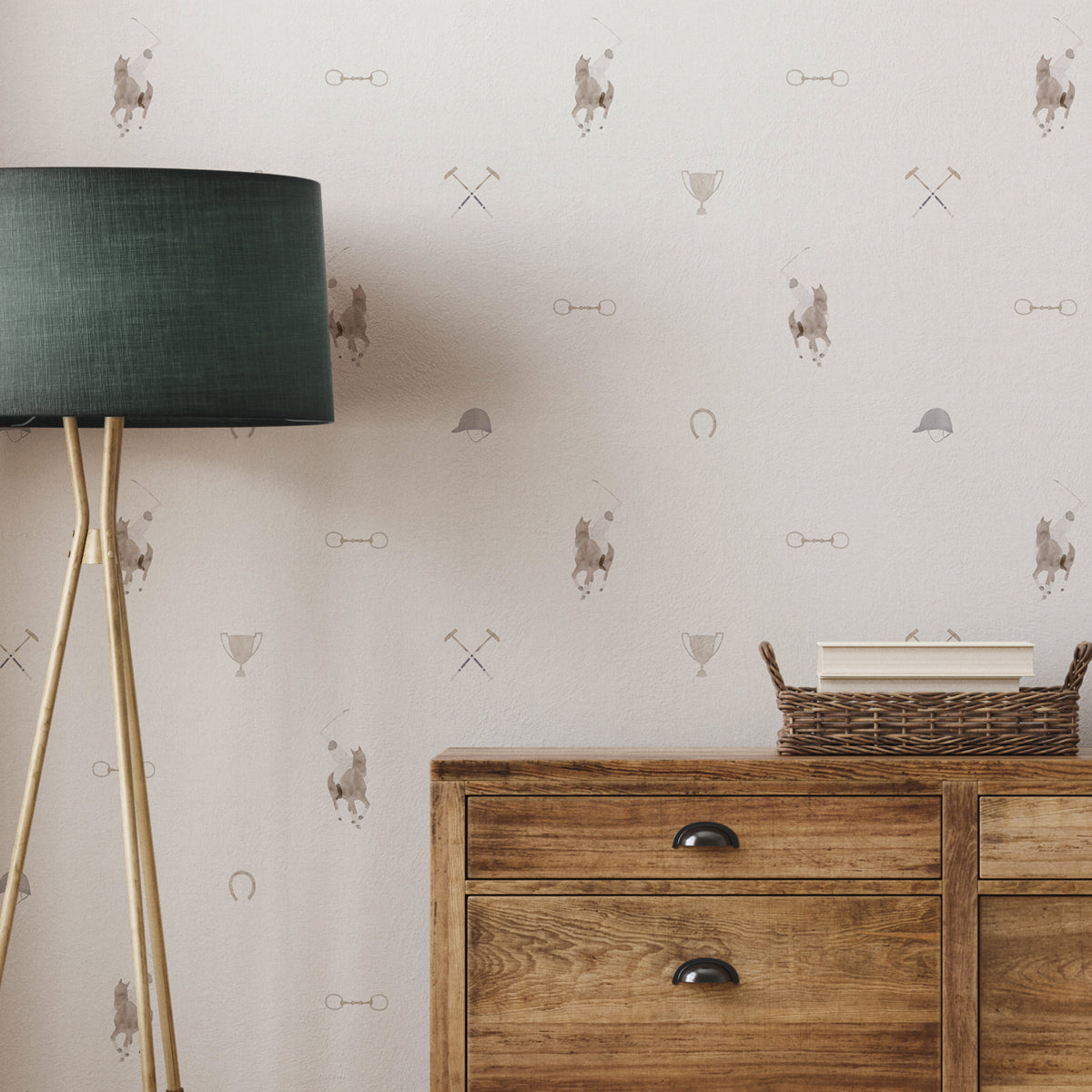 Papel pintado Caballos tema polo para la decoración