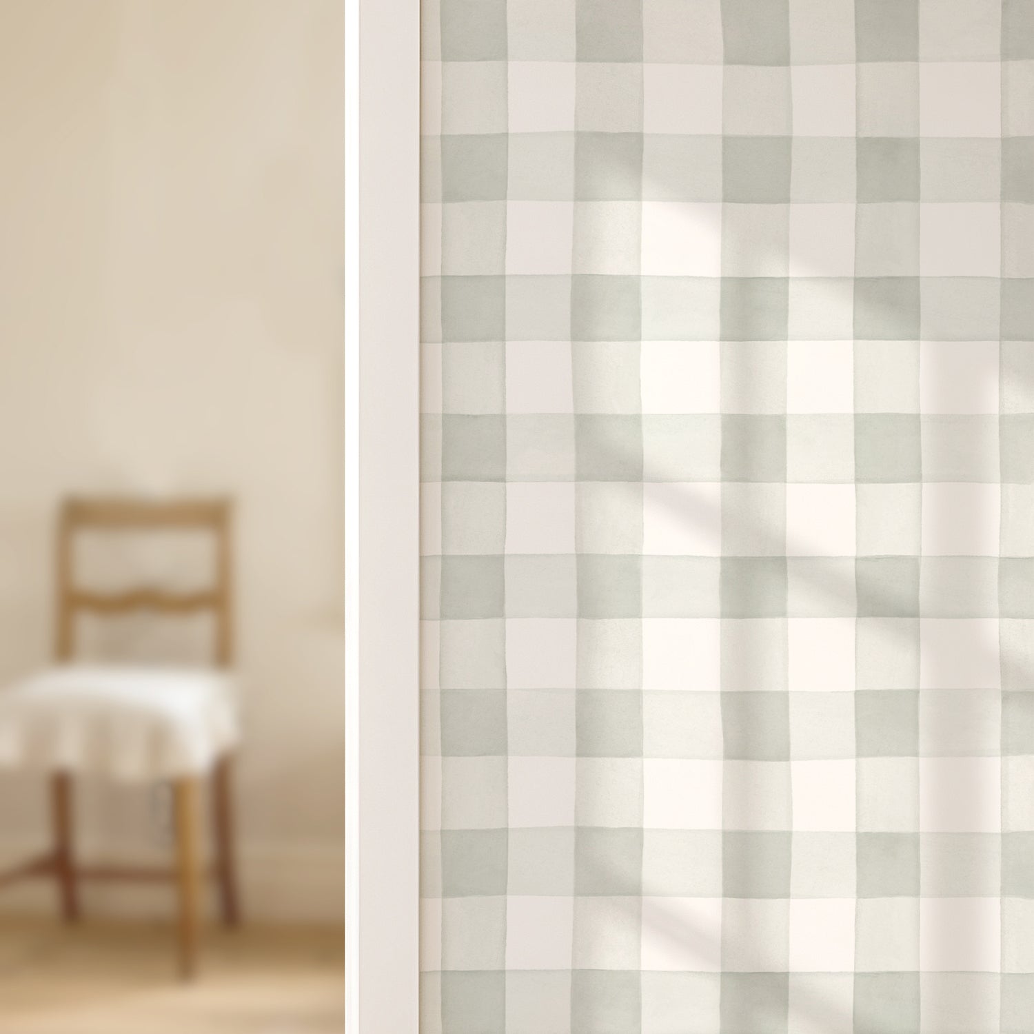 Papel pintado Vichy verde neutro cuadros