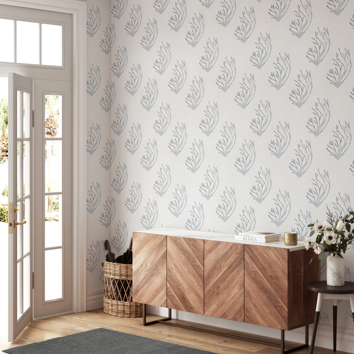 Papel pintado decoración estilo mediterranea modelo Veridiana azul