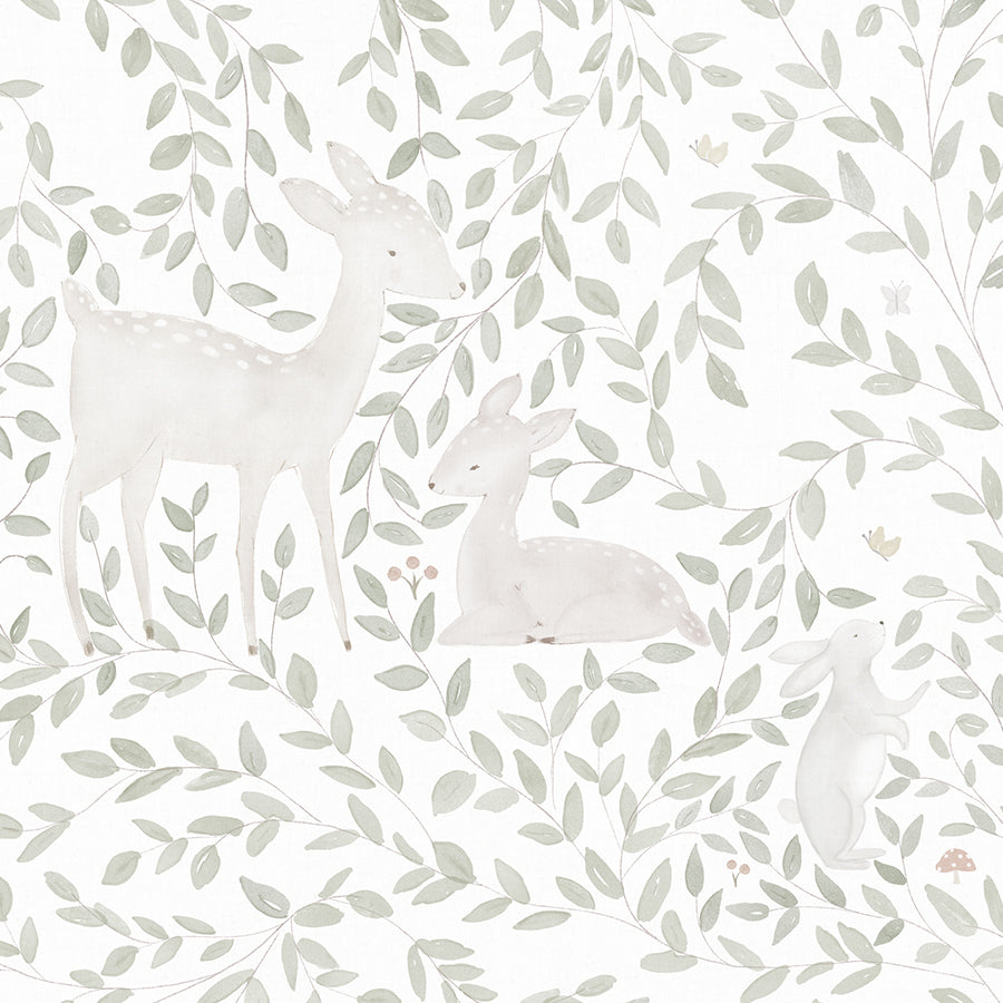 Papel pintado con dibujos de animales del bosque