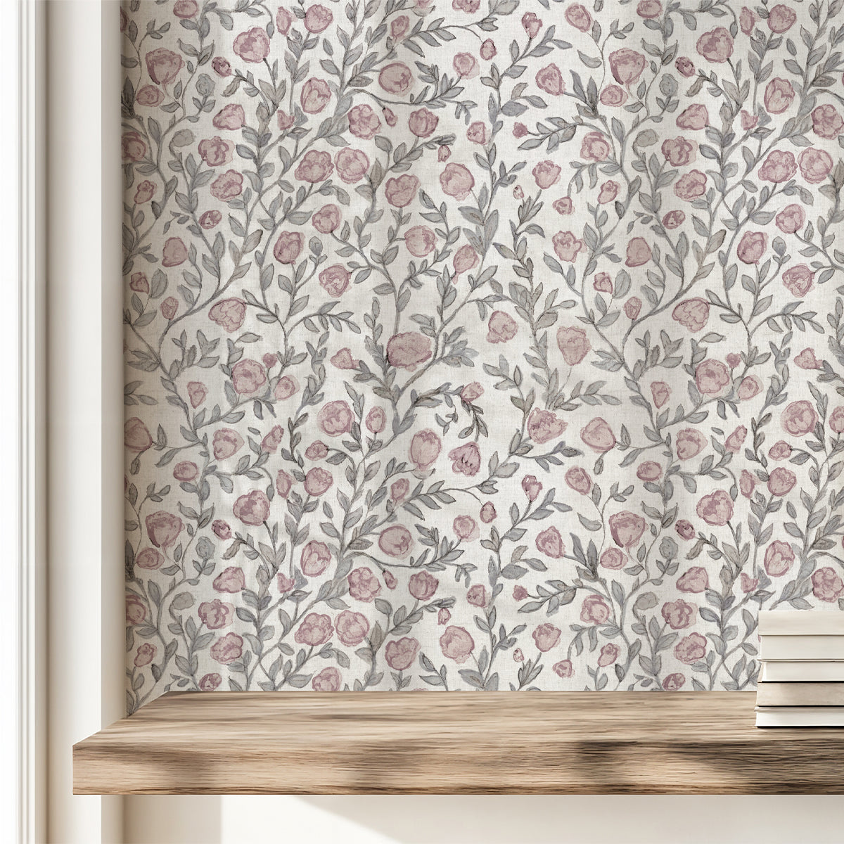 Papel pintado con dibujos de flores estilo vintage rosa antiguo