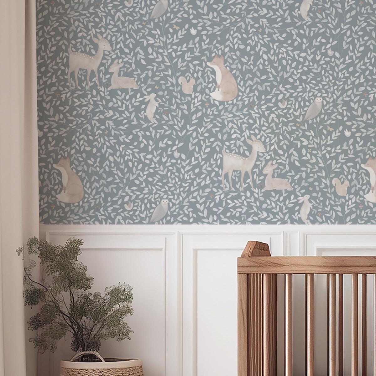 Papel pintado Animales del Bosque azul grisáceo - Decoración infantil, image size:1200x1200