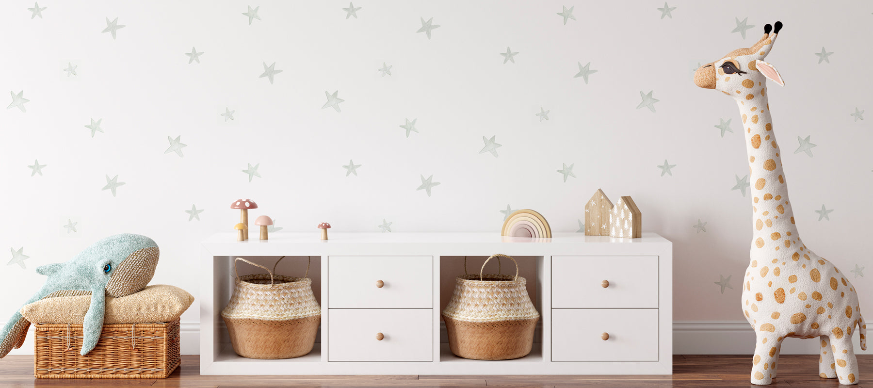 Papel pintado Estrellas verde infantil