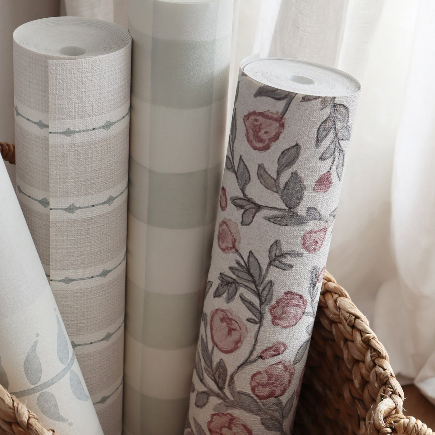 Papel pintado floral vinílico rosa empolvado