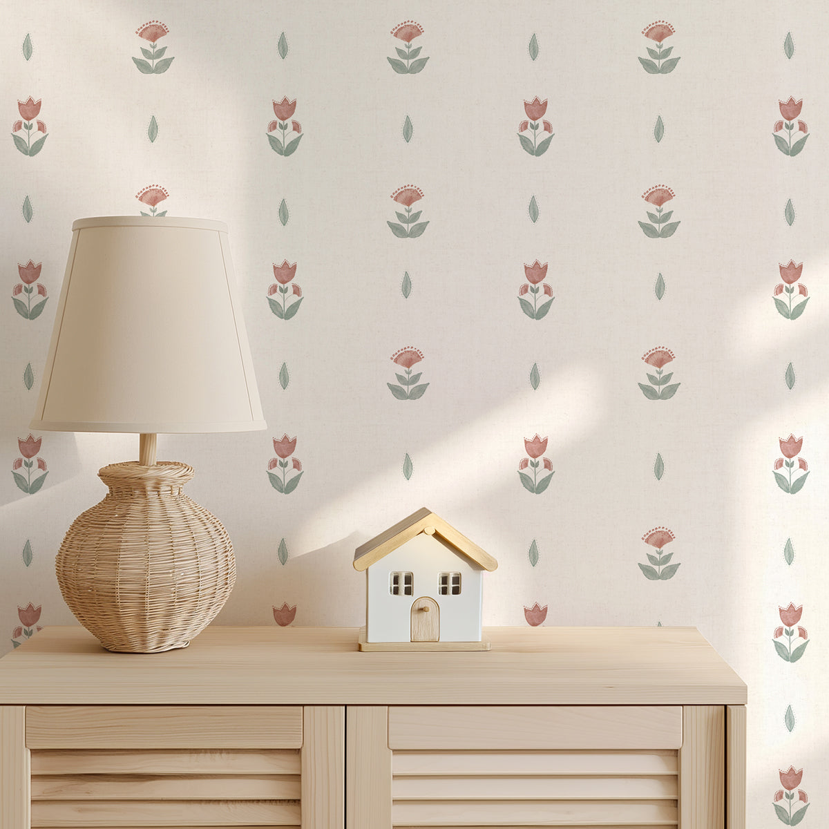 Papel pintado Flores indias rosa verde claro para habitaciones