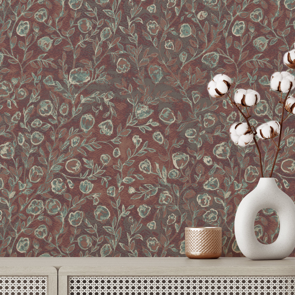 Papel pintado Flores moderno carmin rojo