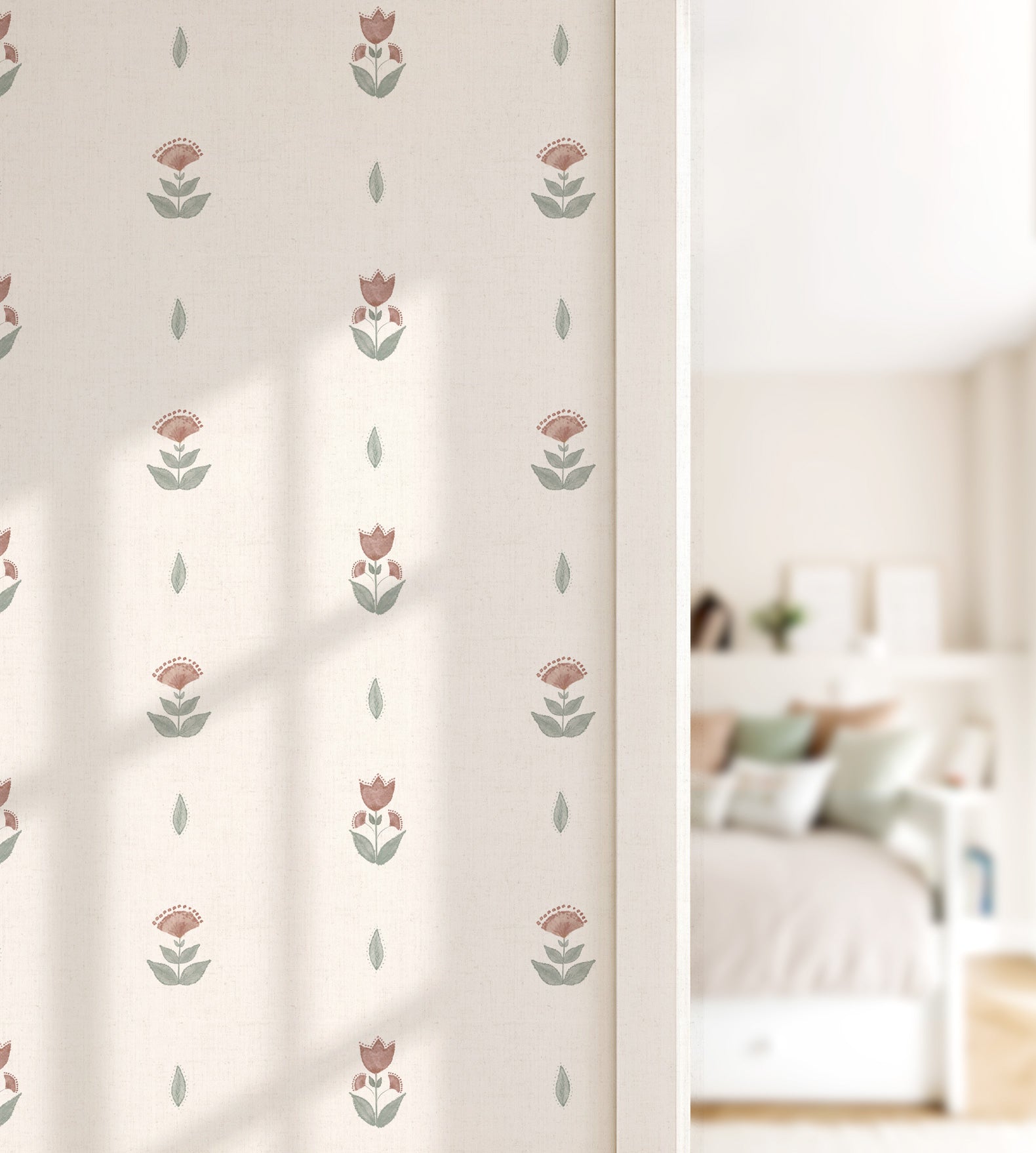 Papel pintado Indian Flowers Aqua Coral para cuartos juveniles