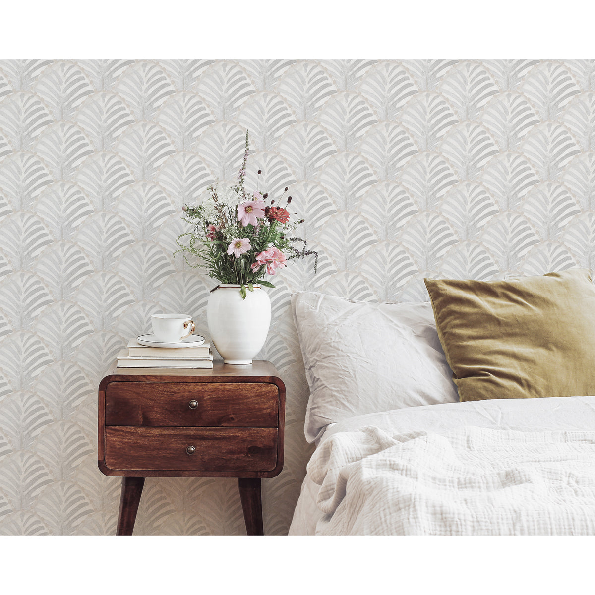 Papel pintado Les Coquilles gris para decoración del cuarto de matrimonio