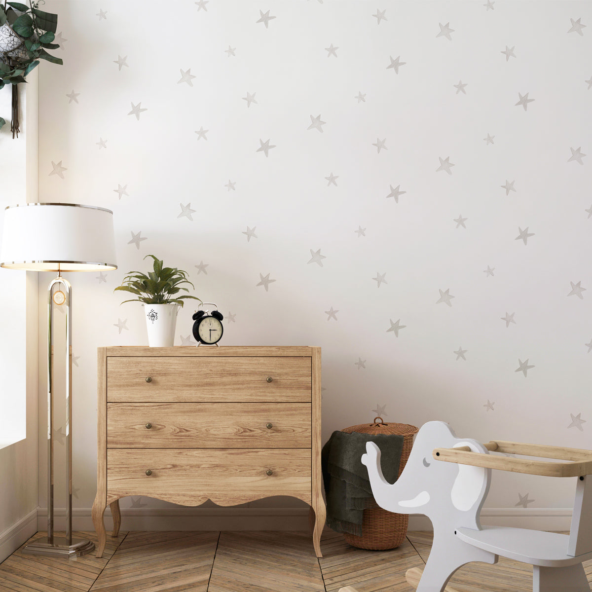 Papel pintado neutro para cuartos de niños con estrellas beige
