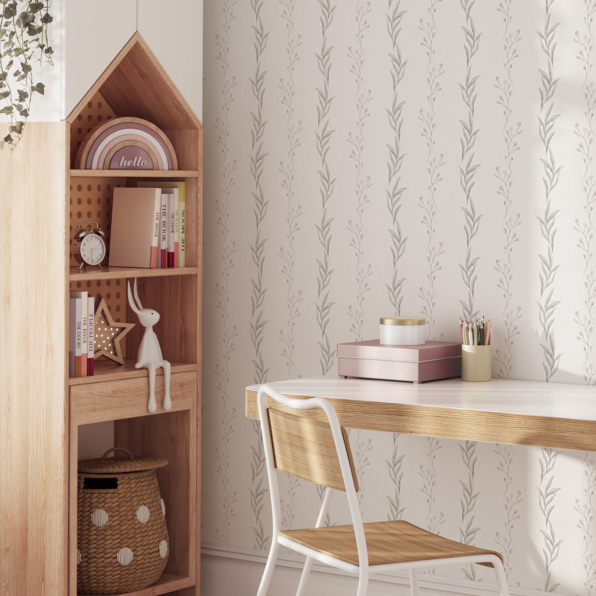 Papel pintado Ramas y flores Verbena para decorar cuartos infantiles