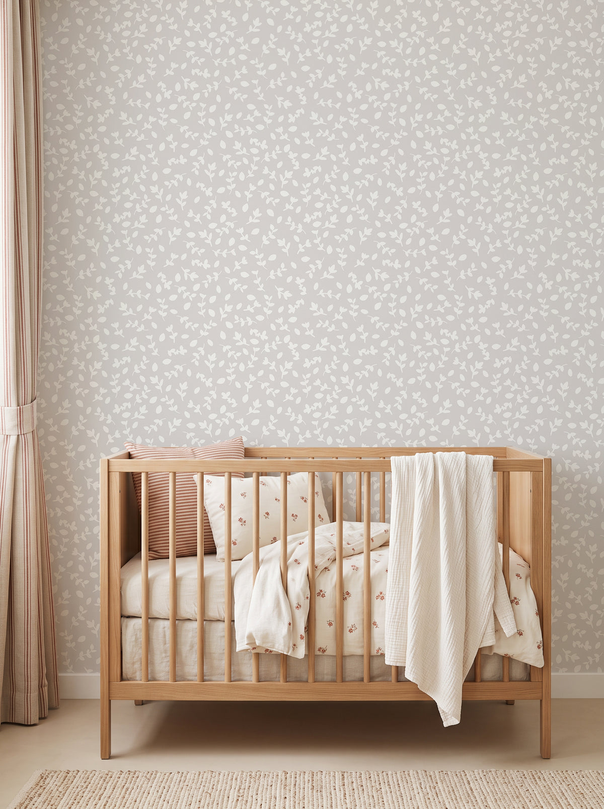 Papel pintado ramitas greige para decoración infantil
