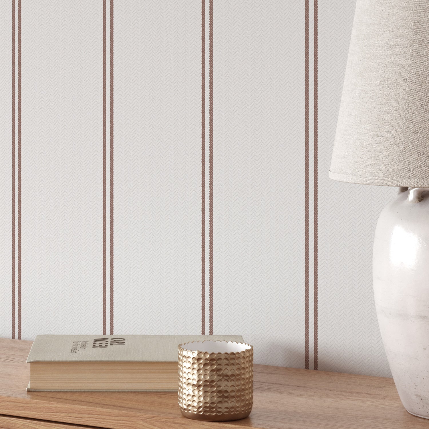 Papel pintado rayas dobles color rojo quemado