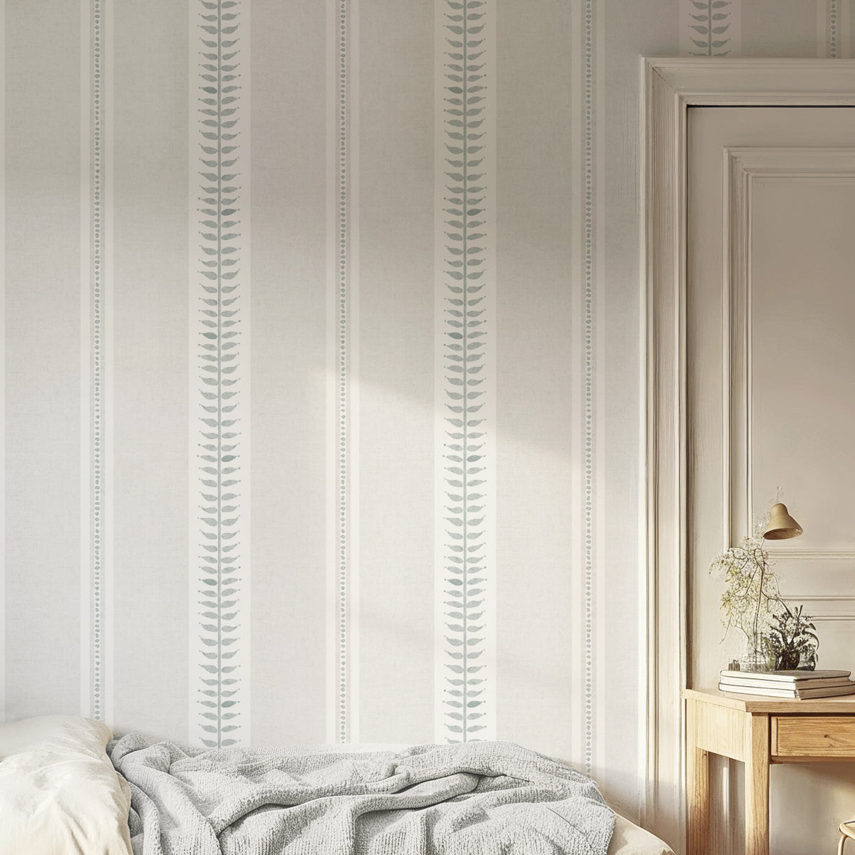 Papel pintado Rayas Gabriela verde grisáceo