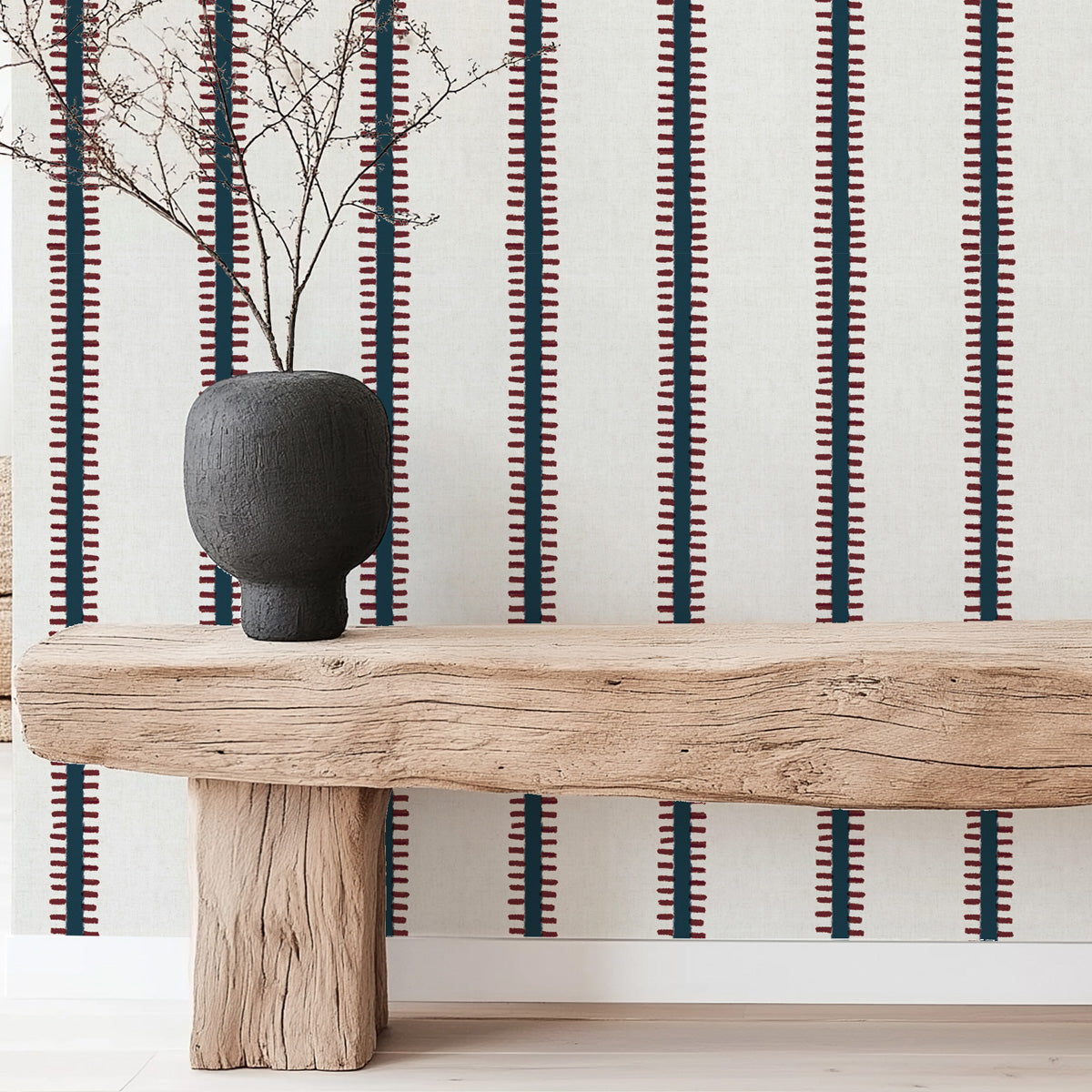 Papel pintado Rayas modernas color azul y rojo granate
