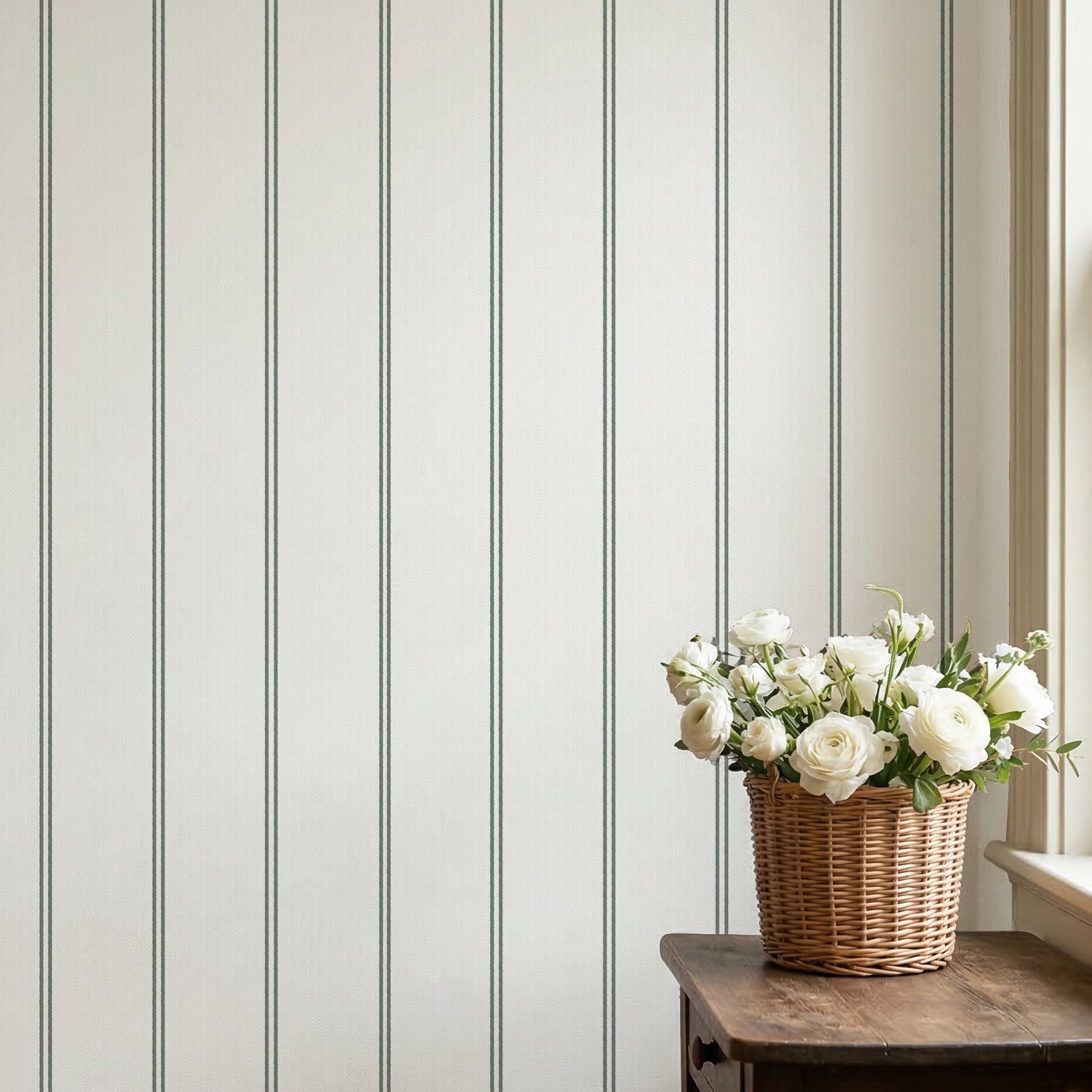 Papel pintado rayas verde oscuro para la decoración de interiores