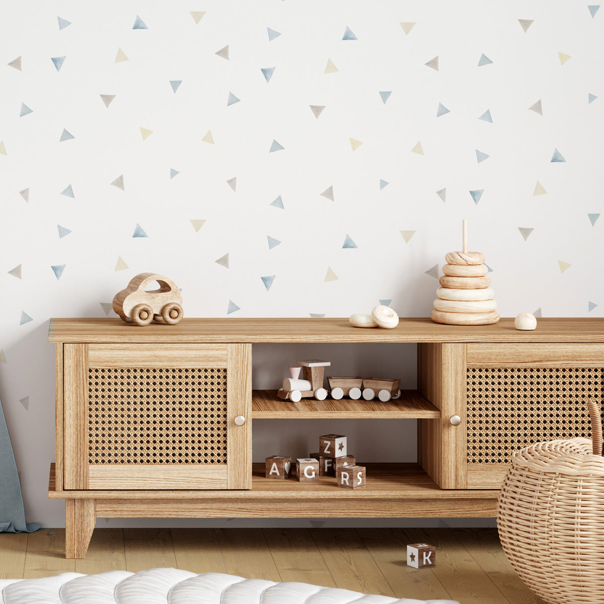 Papel pintado Triangulos azul para habitación infantil