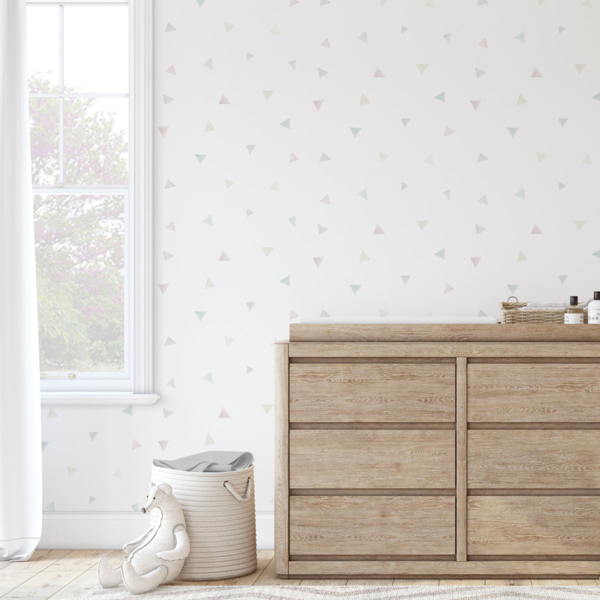 Papel pintado Triangulos colores suaves para la decoración del cuarto infantil