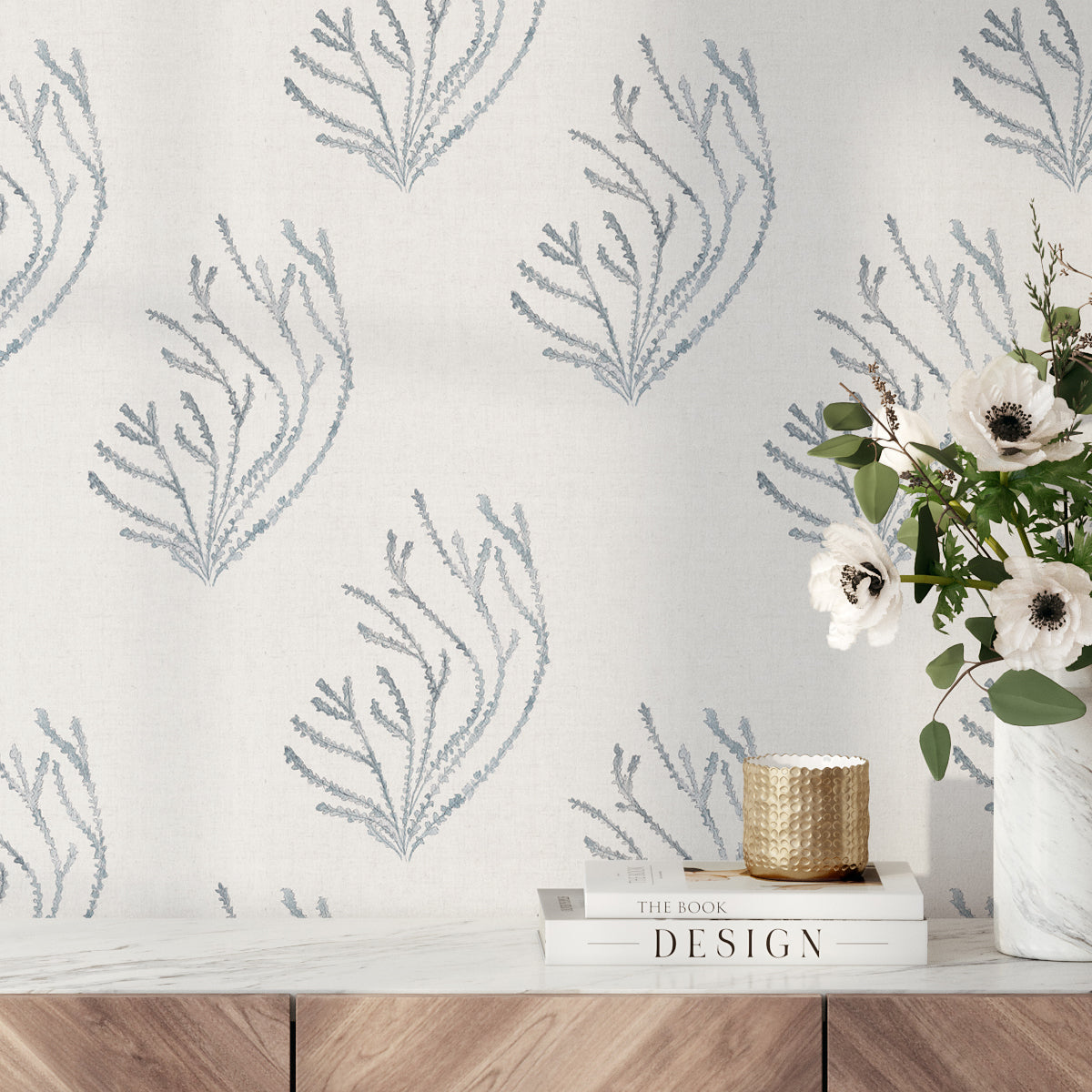 Papel pintado Veridiana azul para decoración del recibidor