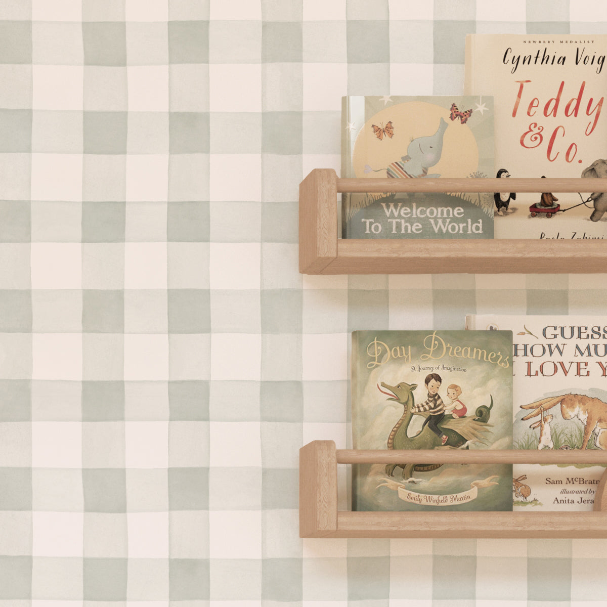 Papel pintado Vichy cuadros verde para decoración infantil