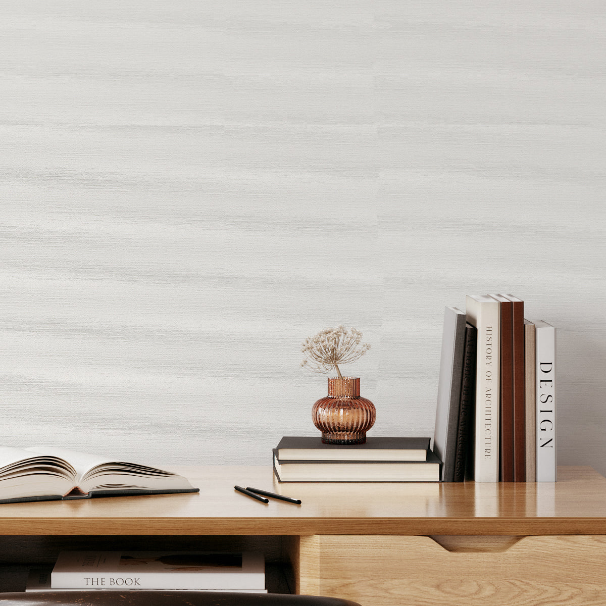 Papel pintado vinílico efecto textil para la decoración blanco crema