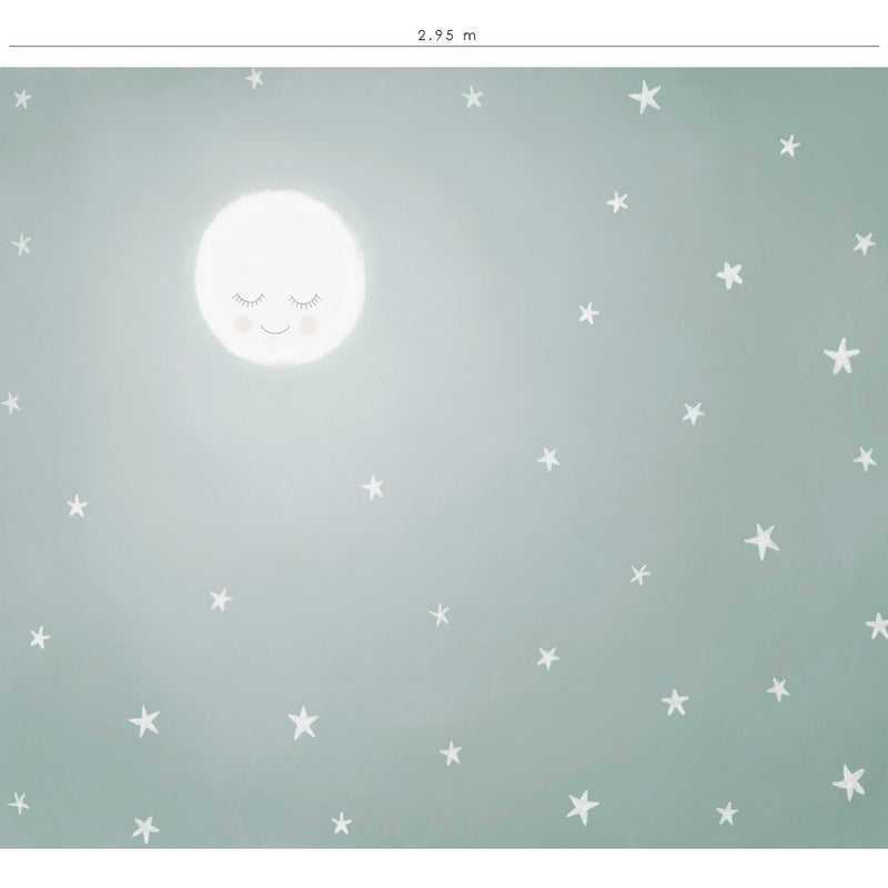 Mural de pared Mi Cielo - verde : un dulce cielo estrellado de luna llena para decorar la habitación de los niños.