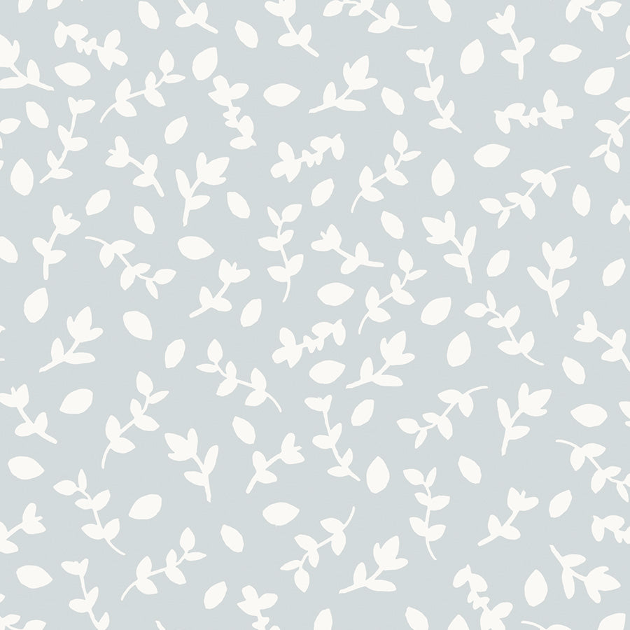 Papel pintado Ramitas azul con dibujos de hojas