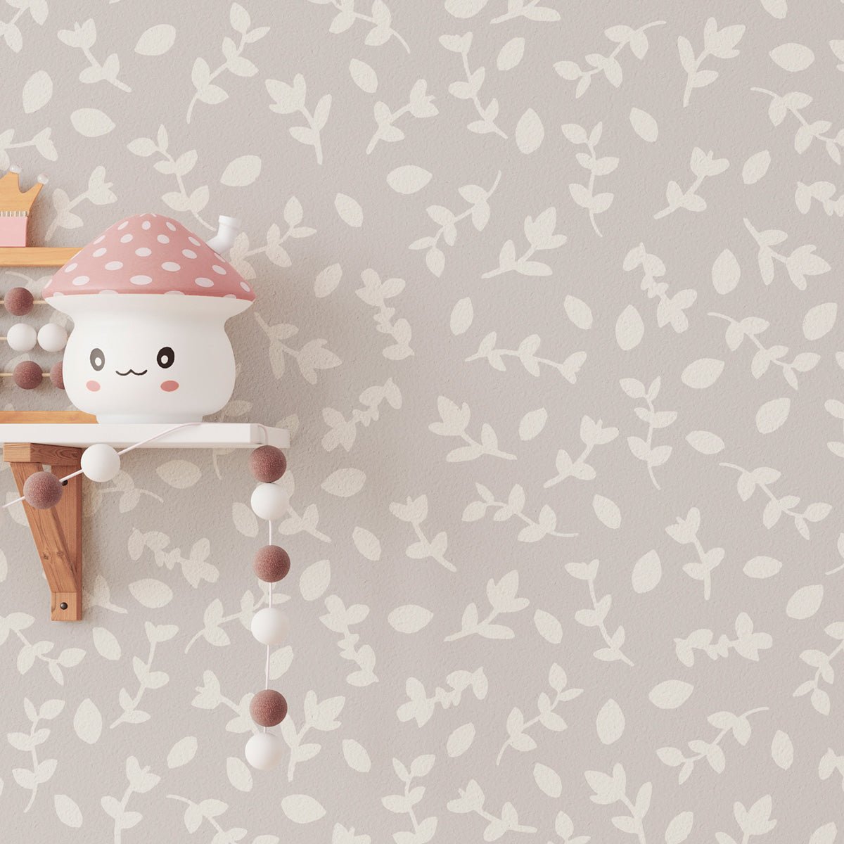 Papel pintado Ramitas greige para decoración infantil