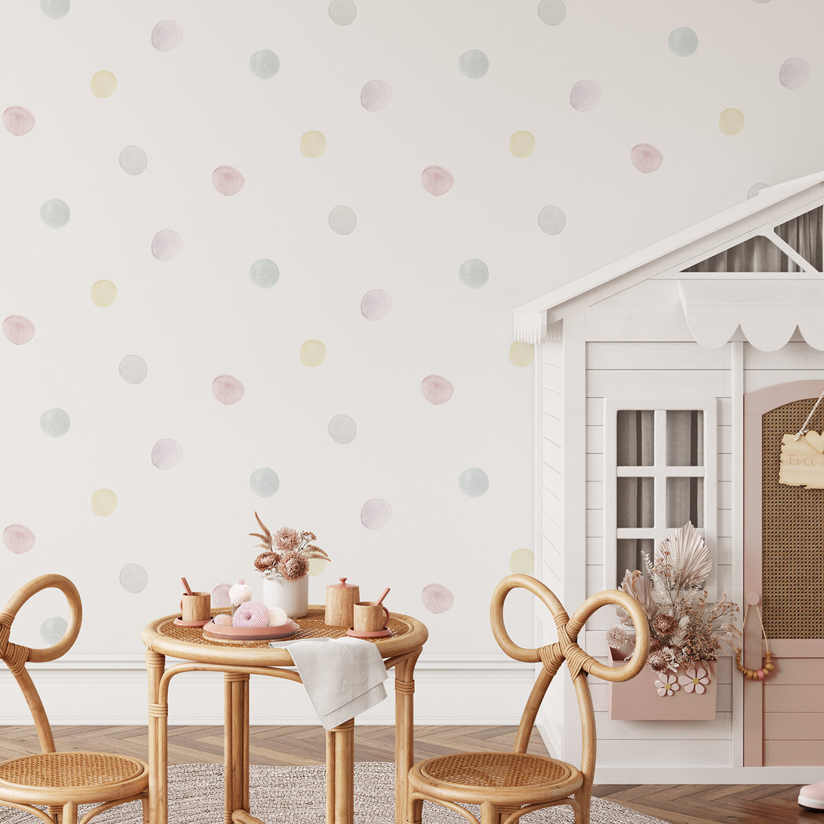 Papel pintado topos de colores para decoración de la pared de cuartos de niños