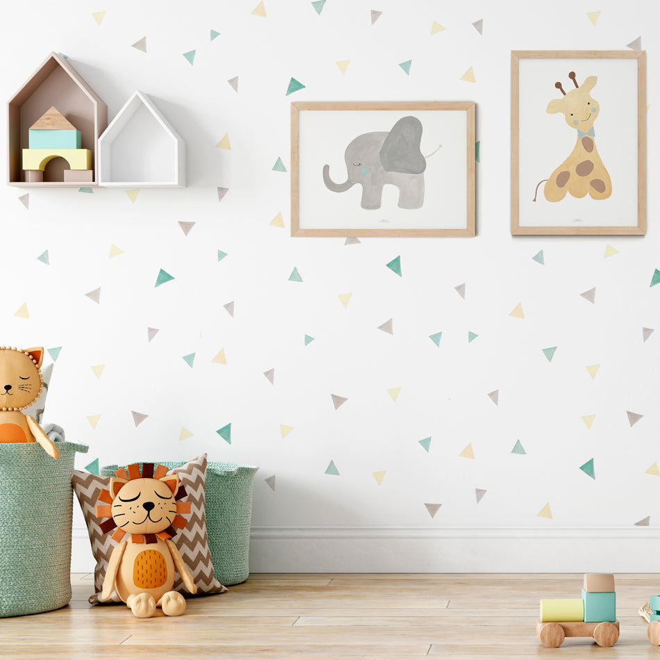 PAPEL PINTADO TRIÁNGULOS PARA DECORAR CUARTOS DE NIÑOS