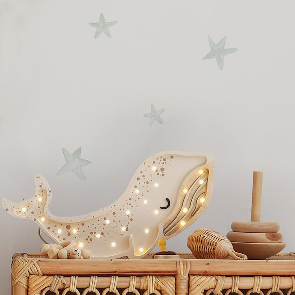 Lámpara LED de ballena en madera para decoración infantil