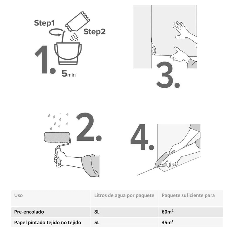 Instrucciones para preparar la cola para papel pintado AS Creation