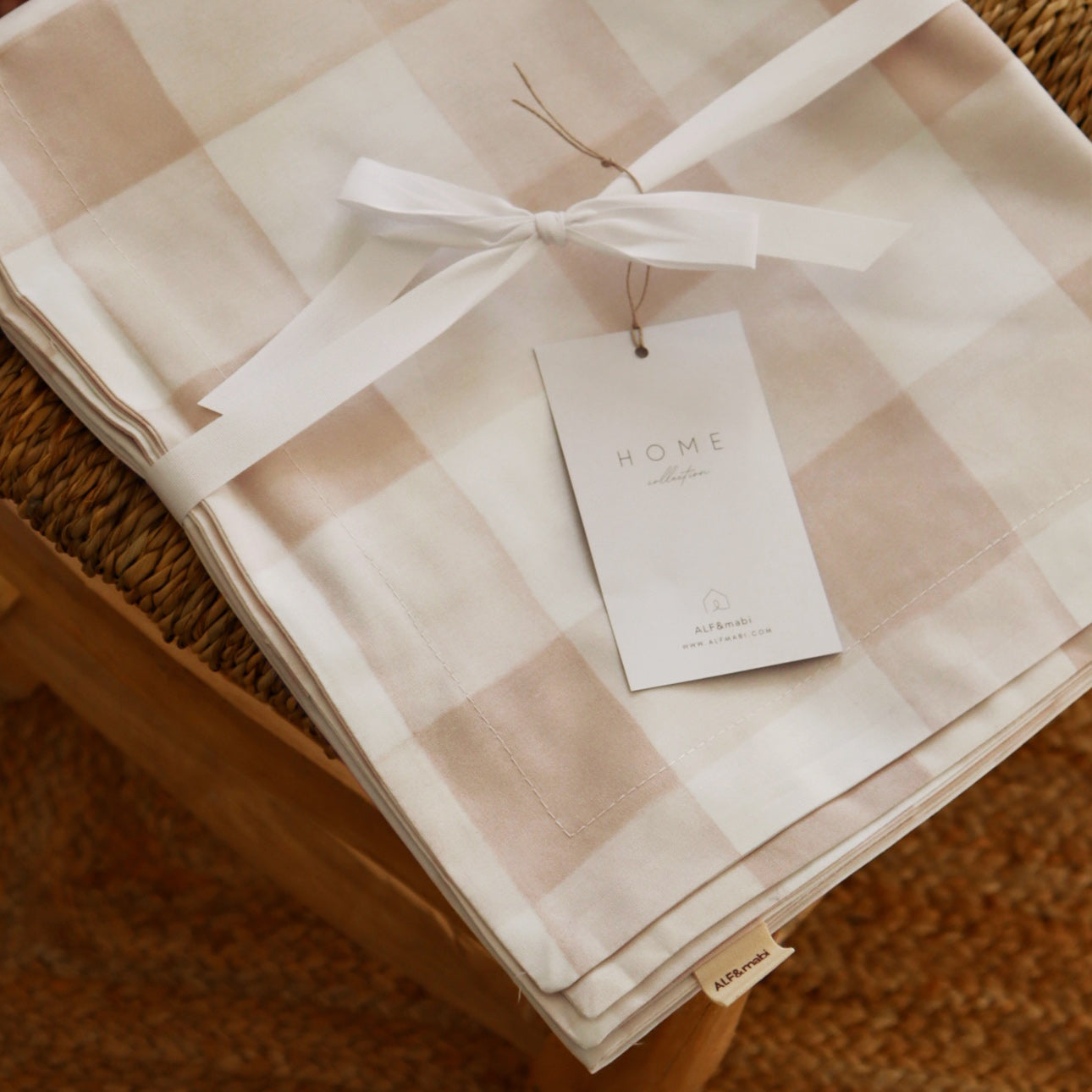 Funda nórdica Vichy rosa Borde liso