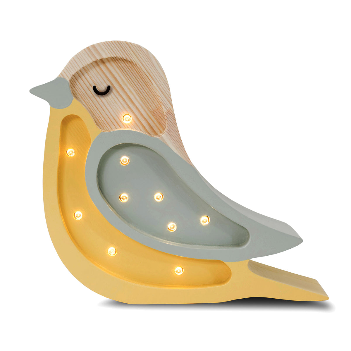 Lampara de madera infantil Pájaro amarillo mostaza pequeña