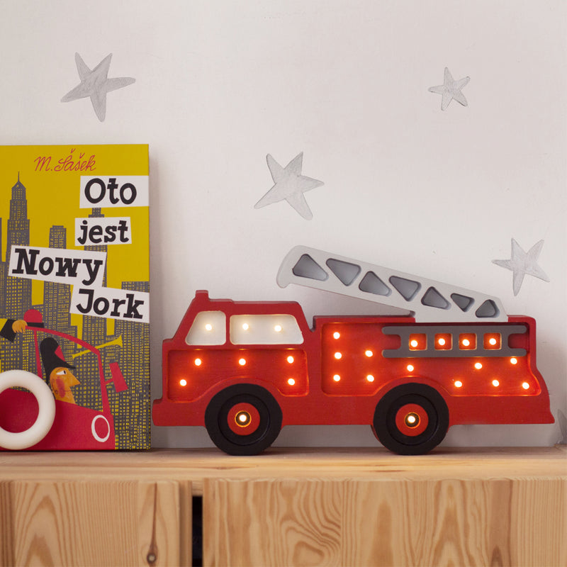 Lampara madera LED de camión de bomberos para decorar cuartos de niños