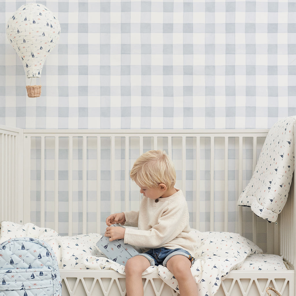 Papel de parede Vichy azul: decora o quarto infantil com quadrados ...